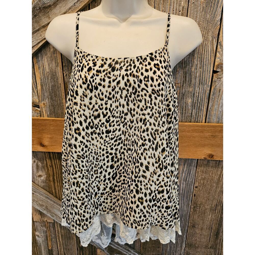 Umgee size small leapord lace trim tank top blouse boho y2k EUC women's *